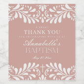 Roze Talavera Tegel Spaans Fiesta Doopsel Wijn Etiket (Enkel label)