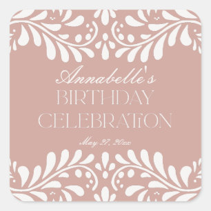 Roze Talavera Tegel Spaans Fiesta Verjaardagsgunst Vierkante Sticker