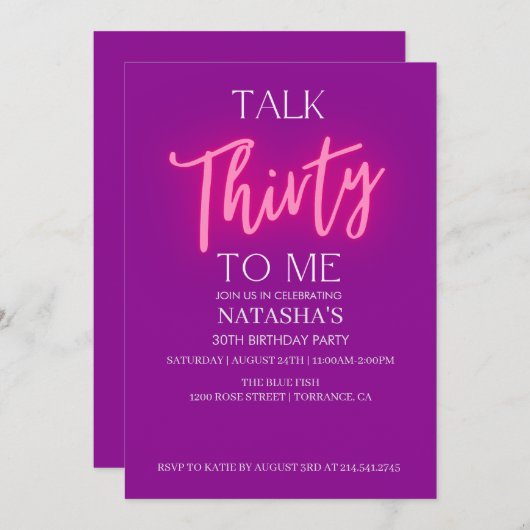 Roze Talk 30 Aan Mij 30ste Uitnodiging van het Ver (Voorkant / Achterkant)