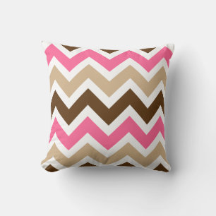 Roze, Tan en Brown Chevron Pattern Kussen