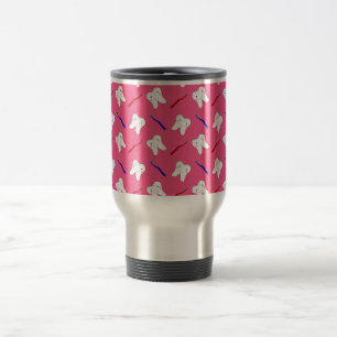 Roze tandbramen en tandprothesen reisbeker