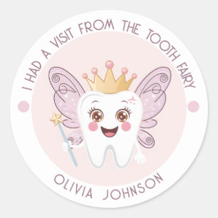 Roze tandenfee ronde sticker