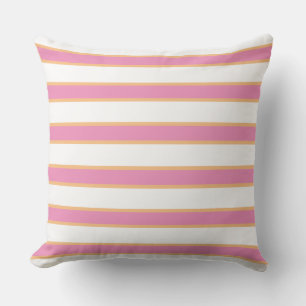 Roze Tangerine White Modern Preppy Stripes Buitenkussen