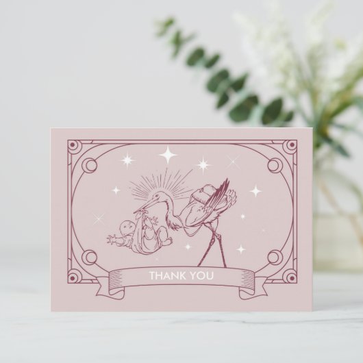 Roze Tarot Baby shower Dank u kaart (Staand voorkant)