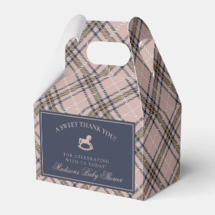 Roze tartan geruite schommelpaard babyshower bedankdoosjes