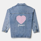 Roze tartan kerst feestdagen hart Jouw naam Denim Jacket (Achterkant)
