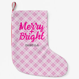 Roze tartan Kerst Vrolijk Bright Custom naam Kleine Kerstsok