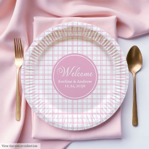 Roze Tartan Papieren Borden Chic Aangepaste Naam V Bordje
