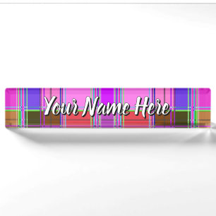 Roze tartan stofpatroon stof Madras Naambordje