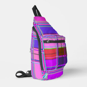 Roze tartan stofpatroon stof Madras Sling Bag