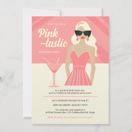 Roze-tastische Cocktail Party Verjaardag Kaart (Voorkant)