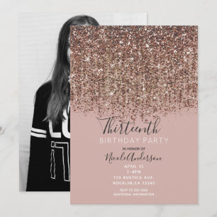 Roze Taupe Brons Goud Glam Verjaardagsfeest Foto Kaart