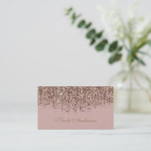 Roze Taupe Brons Gouden Glitter Glam Visitekaartje (Staand voorkant)