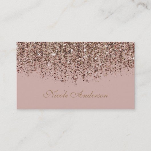 Roze Taupe Brons Gouden Glitter Glam Visitekaartje (Voorkant)