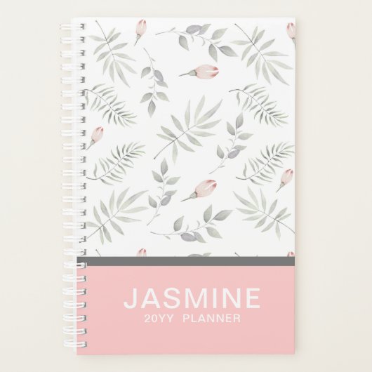 Roze Taupe Waterverf Floral 2019 gepersonaliseerd Planner (Voorkant)