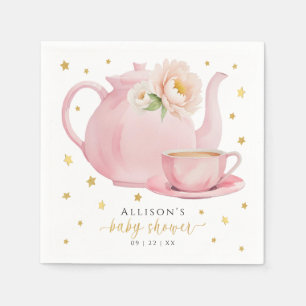 Roze Tea Party Baby shower Papieren servetten