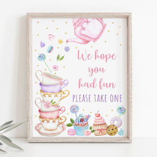 Roze Tea Party Birthday Favor Sign Poster