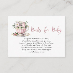 Roze Tea Party Meisje Baby shower Boek Verzoek Informatiekaartje