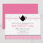 Roze Tea Party Verjaardagsfeestje Kaart (Voorkant / Achterkant)