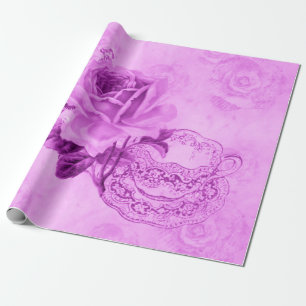 Roze Teacup & Flowers Wrapping Paper Cadeaupapier