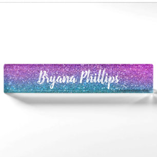 Roze Teal Aqua Blauwe & Paarse Glitter Naambordje