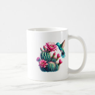 Roze Teal Aqua Cactus Bloem Kolibrie Voor Vrouwen Koffiemok