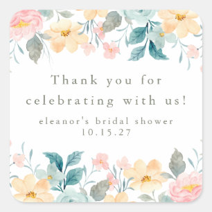 Roze Teal Bloemachtige Trouwfeest Aangepaste Dank  Vierkante Sticker