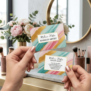 Roze Teal Gouden Glitter Verf Make-up Visitekaartje