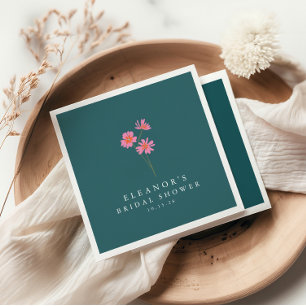 Roze Teal Groene Bloemen Boho Aangepaste Bruilofts Servet