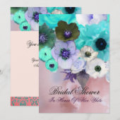 ROZE TEAL ROZEN EN ANEMONEBLOEMEN BRUIDSDUIK KAART (Voorkant / Achterkant)