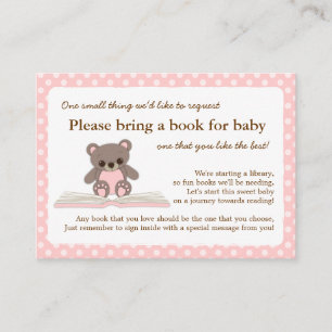Roze Teddy Baby shower Boek Insert Verzoek Kaart