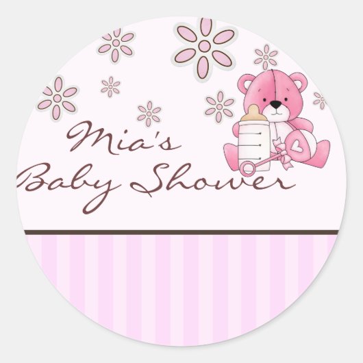 Roze Teddy Baby shower Sticker (Voorkant)
