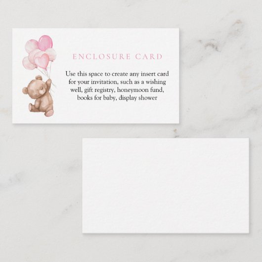 Roze Teddy Bear Baby shower Behuizing Kaart (Voorkant / Achterkant)