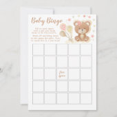 Roze Teddy Bear Baby shower Bingo Game Kaart (Voorkant)