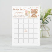 Roze Teddy Bear Baby shower Bingo Game Kaart (Staand voorkant)
