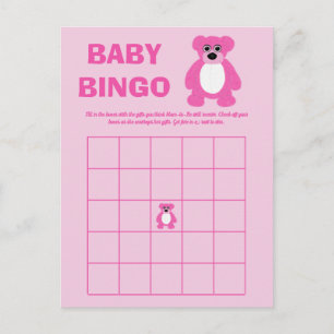 Roze Teddy Bear Baby shower Bingo Spel Kaarten