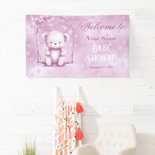 Roze Teddy Bear Baby shower Welkom Spandoek (Insitu)