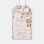 Roze Teddy Bear Balloon Baby shower Cadeaulabel (Achterkant)