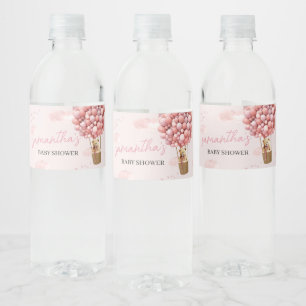 Roze Teddy Bear Balloon Baby shower Waterfles Etiket