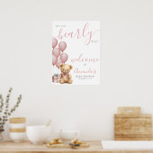 Roze Teddy Bear Balloon Baby shower Welkom Poster (Keuken)