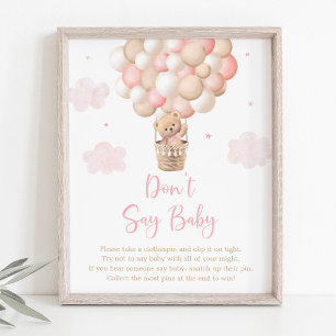 Roze Teddy Bear Balloon Don't Say Baby Game Poster