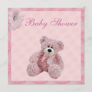 Roze Teddy Bear en Flowers Girl's Baby shower Kaart