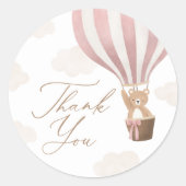 Roze Teddy Bear Hot Air Ballon Baby shower Ronde Sticker (Voorkant)
