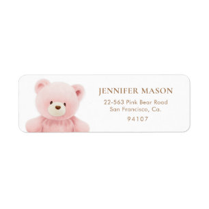 Roze Teddy Bear Invitation Return Address Etiket