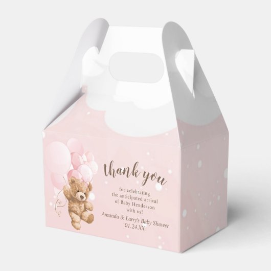 Roze Teddy Bear met Balloons Favor Box Bedankdoosjes (Voorkant Zijde)