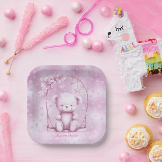 Roze Teddy Bear Papier Bord (Feest)