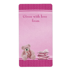 Roze Teddy Bring a Book Baby shower Bookplaten Etiket