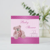 Roze Teddy & Building Blocks Baby Girl Shower Kaart (Staand voorkant)