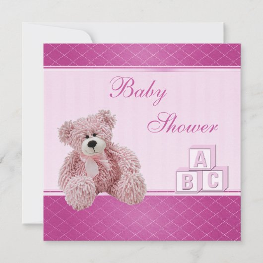Roze Teddy & Building Blocks Baby Girl Shower Kaart (Voorkant)