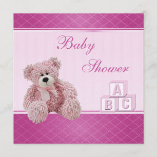 Roze Teddy & Building Blocks Baby Girl Shower Kaart